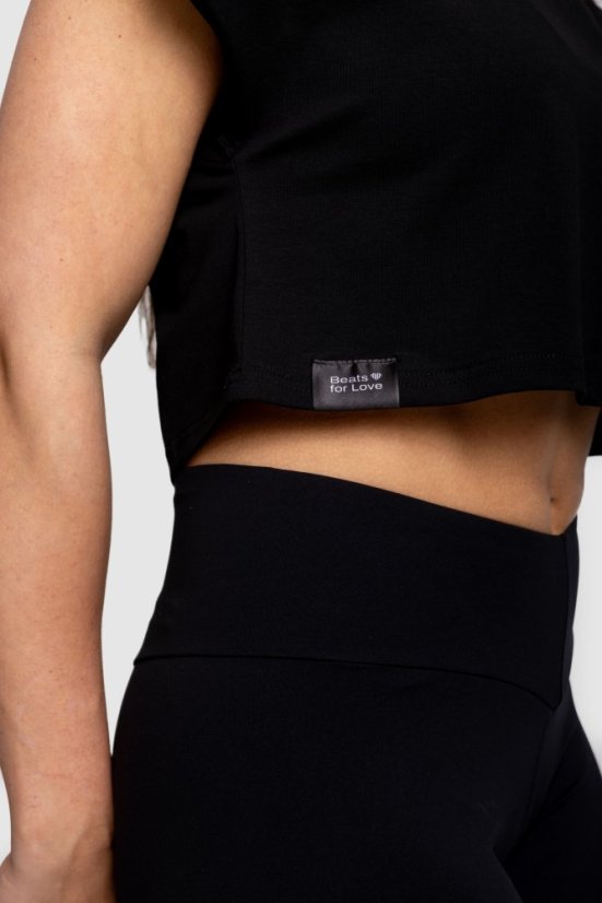 Crop top „Live the Music, Feel the Love“ - Barva: Černá, Velikost: L