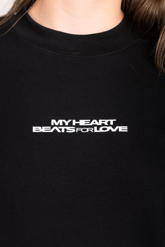“My heart Beats for Love” Women Croptop Sweatshirt - Colour: Black, Size: S