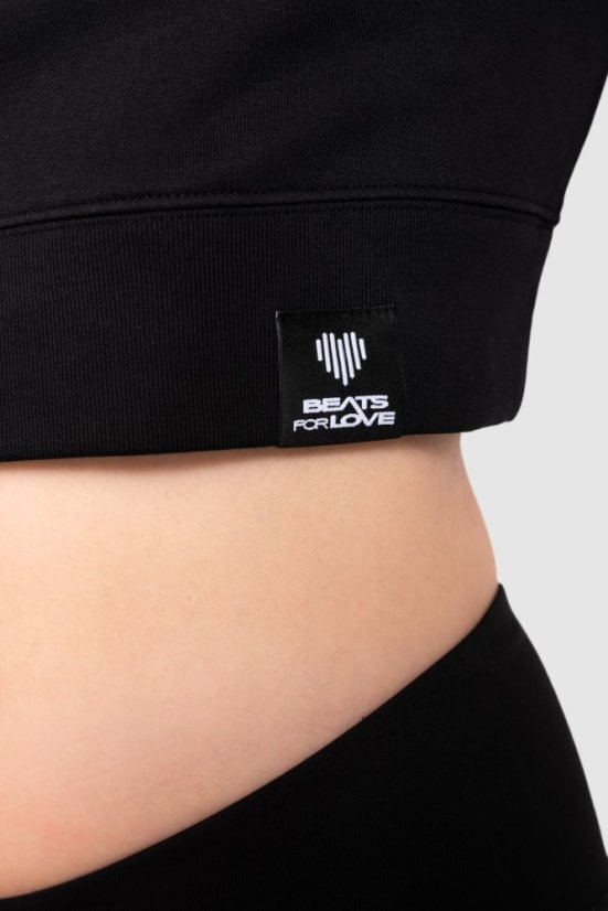 “My heart Beats for Love” Women Croptop Sweatshirt - Colour: Black, Size: L