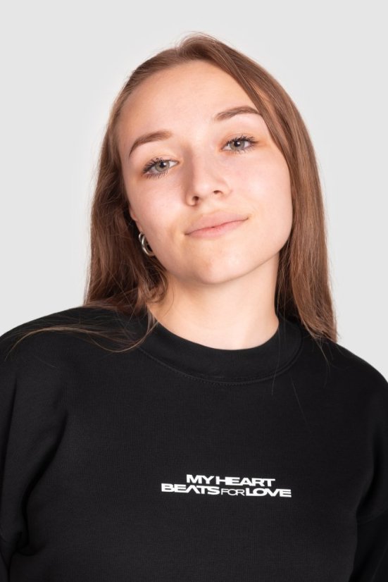 “My heart Beats for Love” Women Croptop Sweatshirt - Colour: Black, Size: L