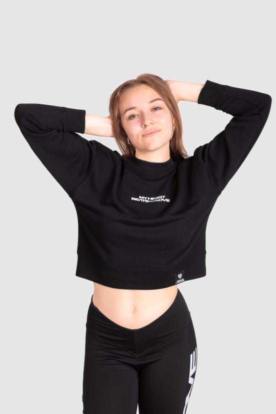 “My heart Beats for Love” Women Croptop Sweatshirt - Colour: Black, Size: L