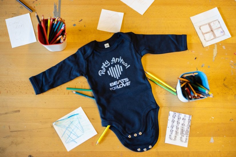 „Party Animal” long-sleeved baby bodysuits - Colour: Blue, Size: 6 - 12 month