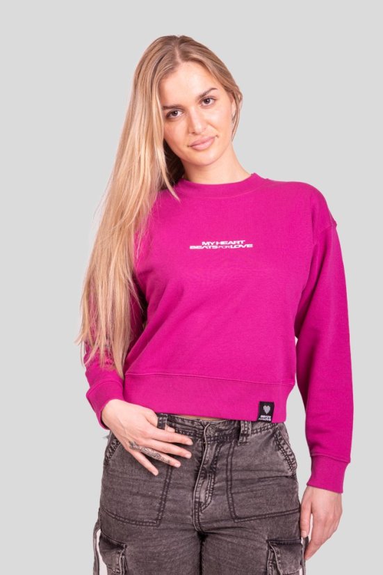 “My heart Beats for Love” Women Croptop Sweatshirt - Colour: Black, Size: L