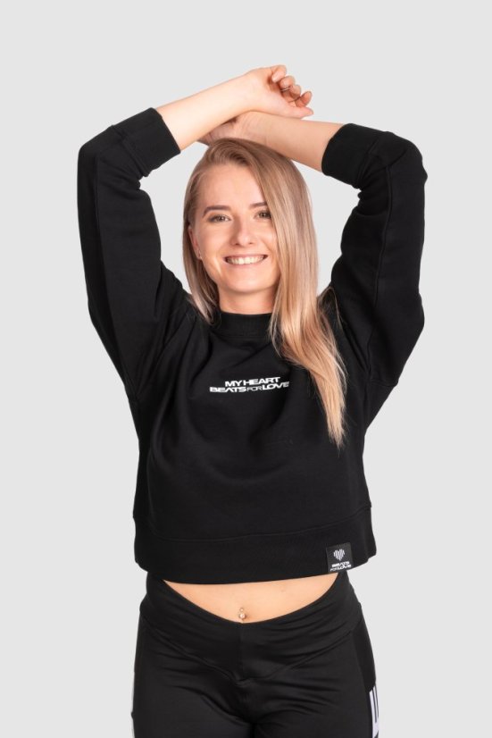 “My heart Beats for Love” Women Croptop Sweatshirt - Colour: Black, Size: L