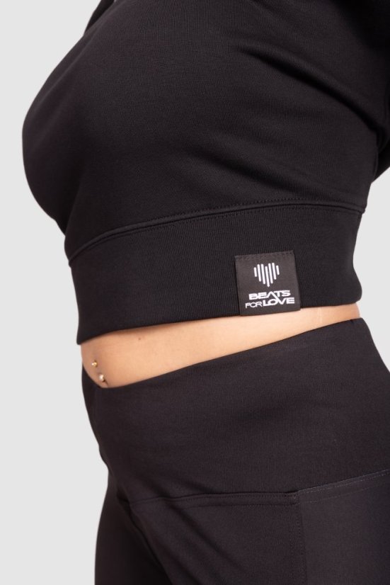 “My heart Beats for Love” Women Croptop Sweatshirt - Colour: Black, Size: S